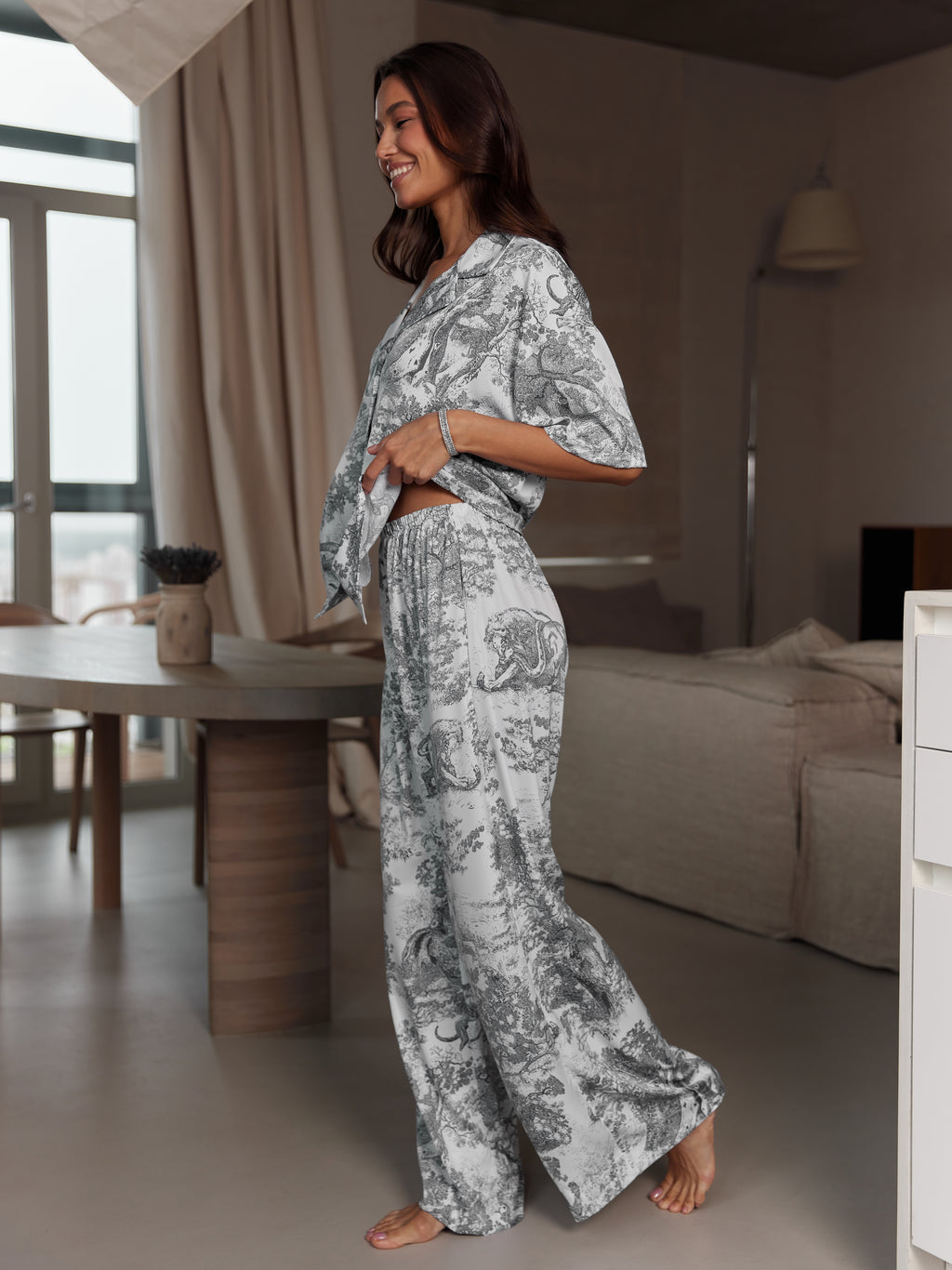 UNÁMI Zestaw piżamowy z jedwabiu: koszula i spodnie