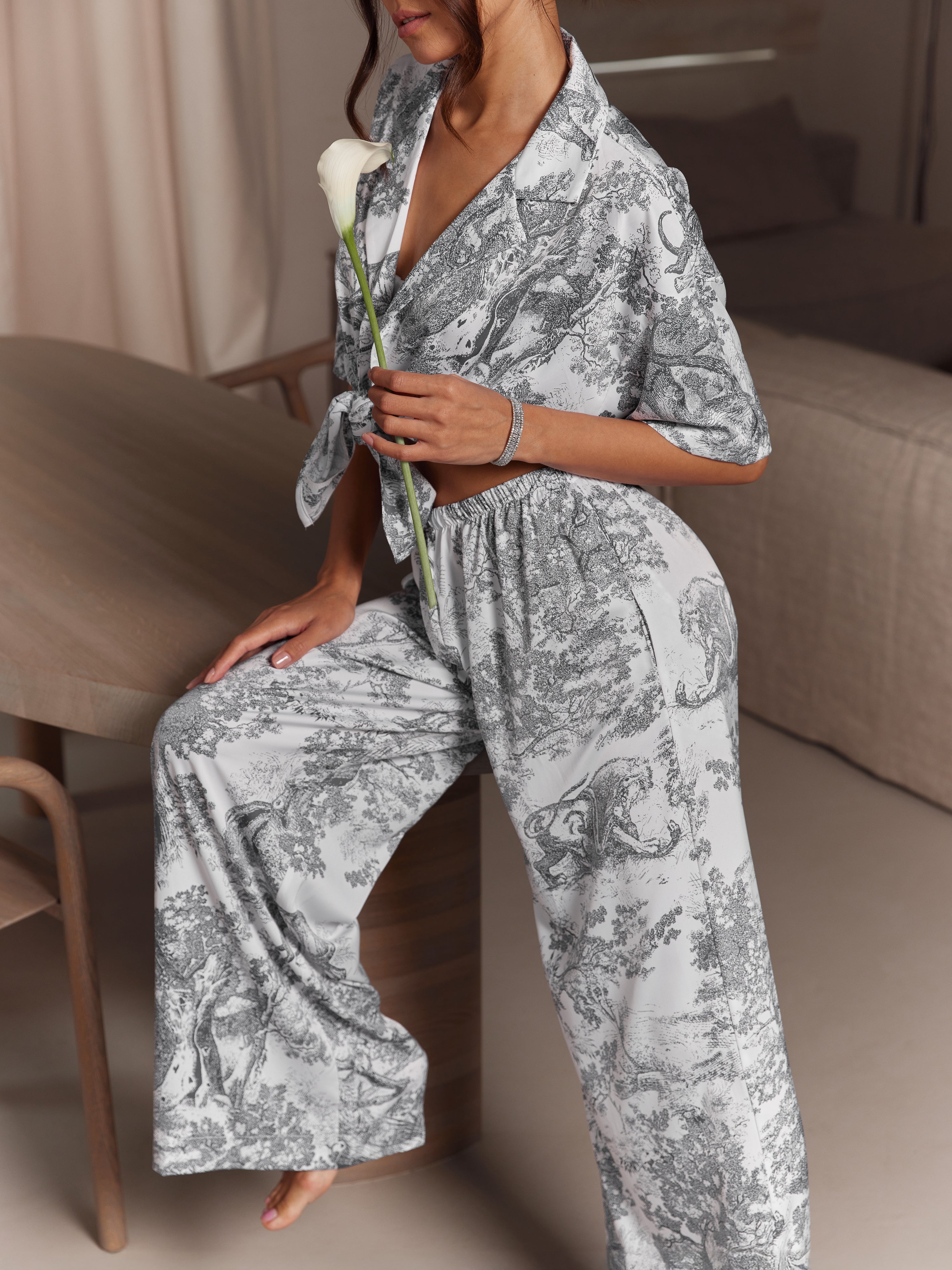 UNÁMI Zestaw piżamowy z jedwabiu: koszula i spodnie