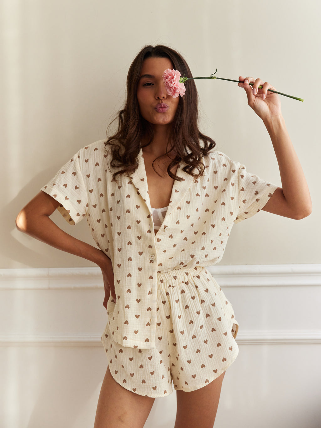 Komplet piżamowy UNÀMI z muślinu: krótki rękaw i szorty