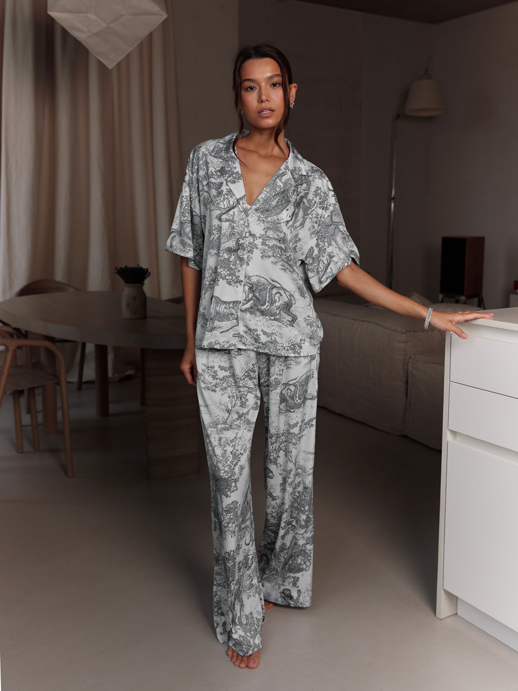 UNÁMI Piżama z jedwabiu: Koszula & Spodnie