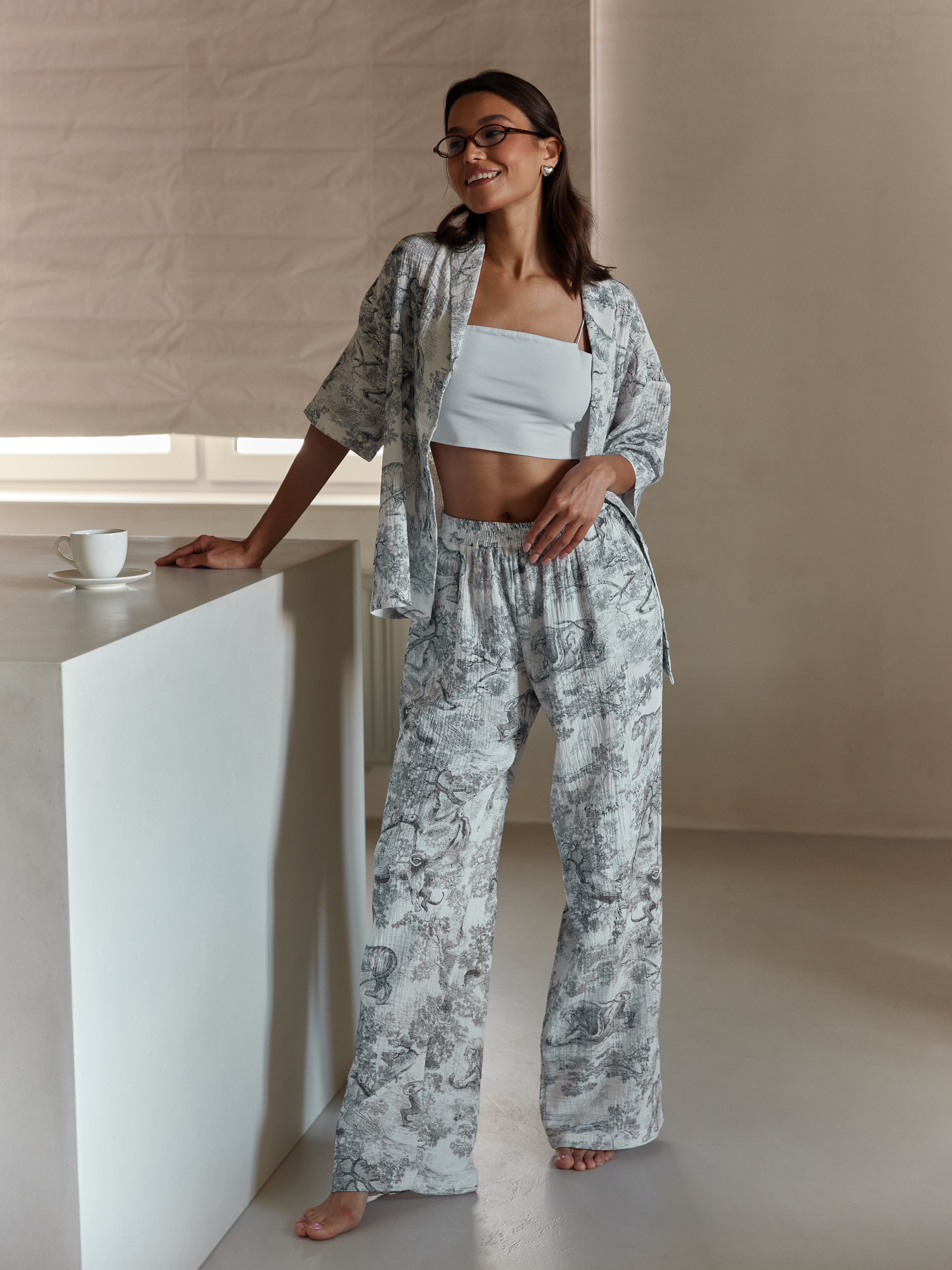 UNÁMI Essential Muslin Pajama Set: Koszula i spodnie